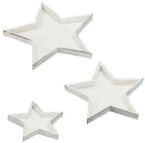 Cepewa 3er Set „Stern“ Dekoteller in 3 Größen weiß Adventsteller Weihnachtsteller (1 x 3er Set Dekoteller weiß)