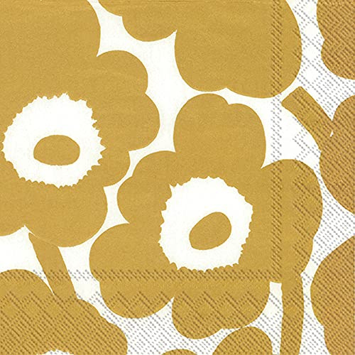 IHR Ideal Home Range Party-Servietten, Marimekko, Einweg-Servietten, 3-lagig, Papierservietten, 16,5 x 16,5 cm, Unikko Weiß/Gold, 20 Stück