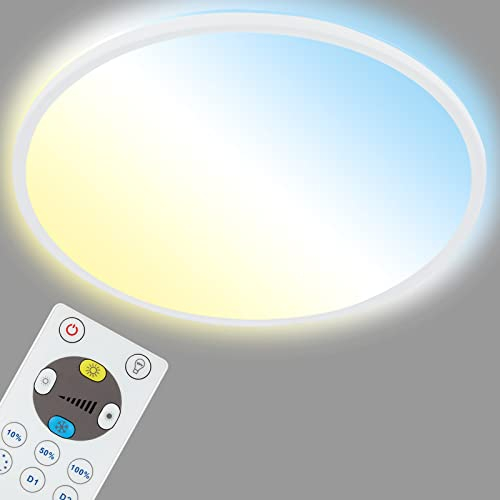 BRILONER - LED Deckenlampe flach mit Fernbedienung, indirektes Licht, einstellbar von warmweiß bis kaltweiß, Lampe, Deckenleuchte, Wohnzimmerlampe, LED Panel, Küchenlampe, 29,3x2,8 cm, Weiß