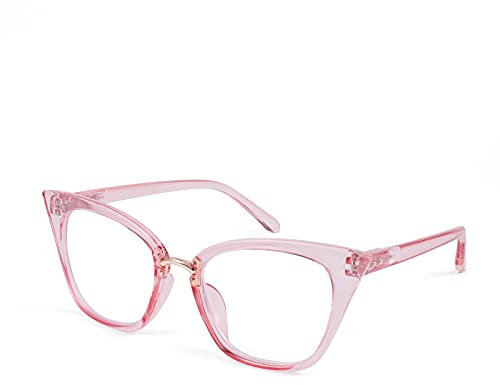 WANWAN Lesebrille für Damen, mit Katzenaugen, modischer Rahmen, übergroße Qualität, transparentes pink