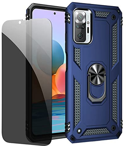JOYTAG Funda para Xiaomi Redmi Note 10 Pro Carcasa Azul con Protector de Pantalla de Privacidad, Anti Espía Cristal Templado