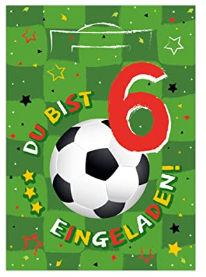 12 Einladungskarten zum 6. Kindergeburtstag sechste Geburtstag Junagen Fussball Fußball