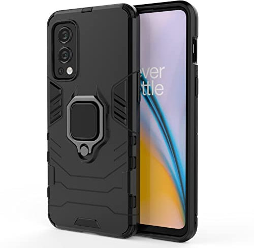 Cover per Oneplus Nord 2 con Anello, Custodia Supporto Magnetica Rigida Resistente Antiurto Doppio Strato Protettiva Calamita Bumper Case (Oneplus Nord 2, Nero)