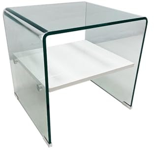Dabudae Mesa Auxiliar de Cristal Curvado con cajón Blanco Corin - 50x45 cm