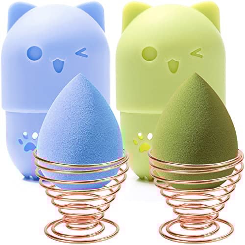 MR LION Makeup Sponge Holder + Makeup Blender Travel Case Beauty Sponge Blender Drying Stand & Storage Containers (Blue&Green)
