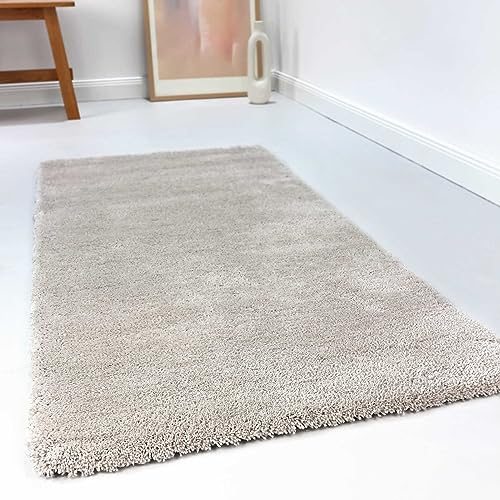 Wecon Home Kuschelig weicher Esprit Hochflor Teppich, bestens geeignet fürs Wohnzimmer, Schlafzimmer und Kinderzimmer RELAXX (70 x 140 cm, hellgrau Creme)