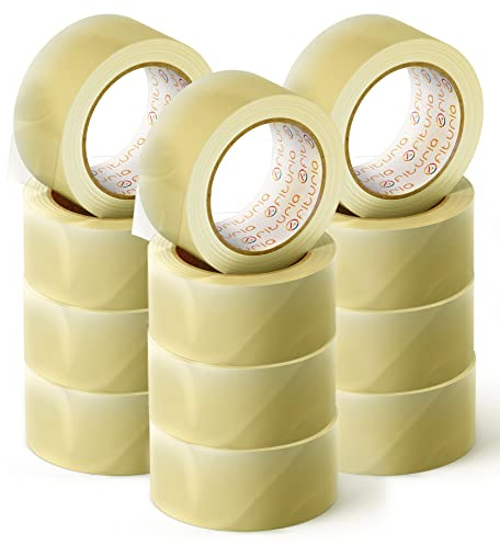 OFITURIA Transparentes Packband zum Verpacken von Kartons für Versand und Umzug. Siegel für sichere und widerstandsfähige Verpackungen (48 cms x 60 mts - Transparente, 12 Rollos)