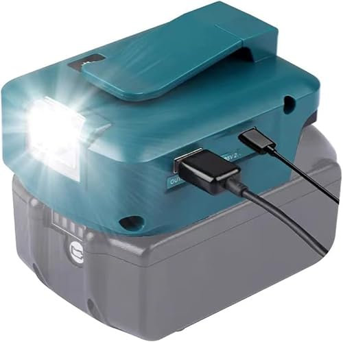 URUN Akku Adapter für Makita 18V ADP05 mit Gürtelclip & USB-Ladegerät & 12V DC-Anschluss & Typ-C Anschluss &3W LED-Taschenlampe Kompatibel mit Makita 18V BL1840 BL1850 BL1860 Batterie.