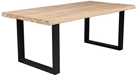 LC Home Esstisch 180x100cm Massive Eiche inkl Baumkante Natur U-Fuß Gestell Holztisch Industrial Design Massivholz
