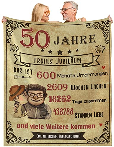 MAST DOO Goldene Hochzeit Geschenke, Decke zum 50 Hochzeitstag Frauen Männer, Jahrestag Hochzeitstag Valentinstag Geburtstag Geschenke Für Sie Ihn, Superweiche Kuscheldecke Fleecedecke 130x150cm