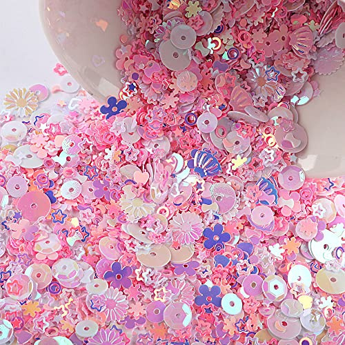 Bunt Pailletten Zum Basteln, Glitzer Sequins Lose DIY Irisierend Bling Bling Deko für Kunsthandwerk Kleidung Handyhülle Scrapbook Spielzeug Party, 50g Rosa-Lila A