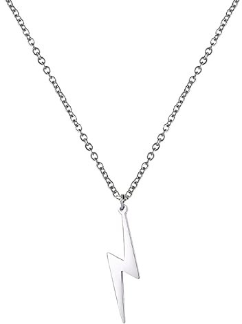 Blitzschlag Bolzen Halskette für Frauen Männer Edelstahl Einfache Street Punk Lightning Bolt Anhänger Halskette Schmuck Inspirational Geschenk für Unisex (silber)