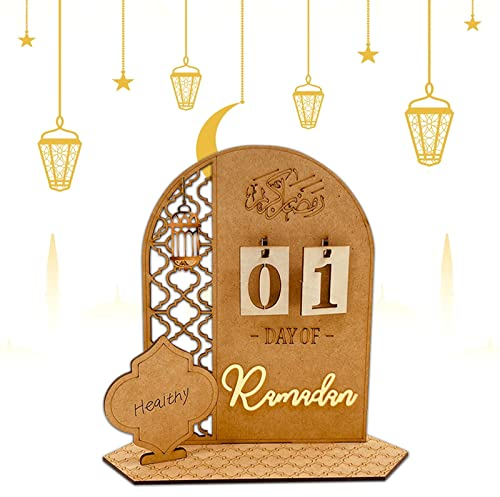 Mioloe Ramadan Kalender, Eid Mubarak Dekoration DIY Holz Ramadan Countdown Kalender Ornament Ramadan Mubarak Dekoration Eid Ramadan Geschenke für Kinder (01)