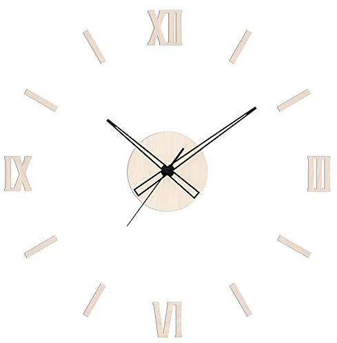 PRIM Veneer DIY Wanduhr Holz, Made in EU, Wood Wand-Deko ∅ von 600 bis 1000 mm, 3D Holz-Ziffern, Holz Wanduhr Groß XXL, Wanduhr Küche, Schlafzimmer (Hellbraun/Remus)
