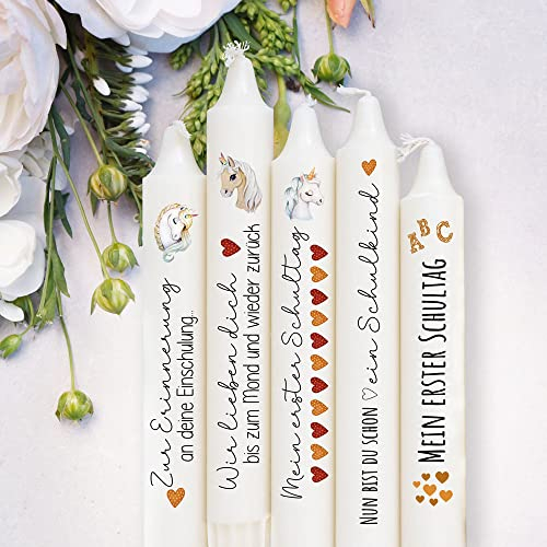Kerzensticker Kerzentattoos Tattoofolie zur Einschulung Schulanfang Einhorn unicorn für Kerzen oder Keramik DIY A4 Stickerbogen kst83 ilka parey wandtattoo-welt