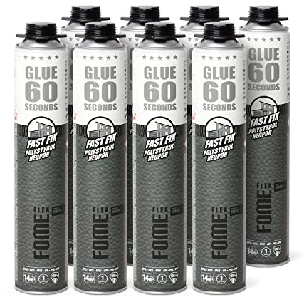 FOME FLEX B2 Dämmstoffkleber für EPS- & XPS-Platten – 60-Sekunden-Perimeterkleber [8 x 850 ml] Schnellster Klebeschaum mit 18 kg/cm² Zugwiderstand ohne zusätzliche Ausdehnung – Dämmschaum für Profis