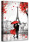 LZIMU Paris Bild auf Leinwand schwarzes und rotes Paar mit Regenschirm Bild Eiffelturm Ölgemälde Drucke romantische moderne Kunstwerke Wanddekoration Gerahmt (30x45cm)
