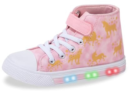 Girls Light-Up Trainers, Kids High Top Shoes Size 6, Gold Unicorn