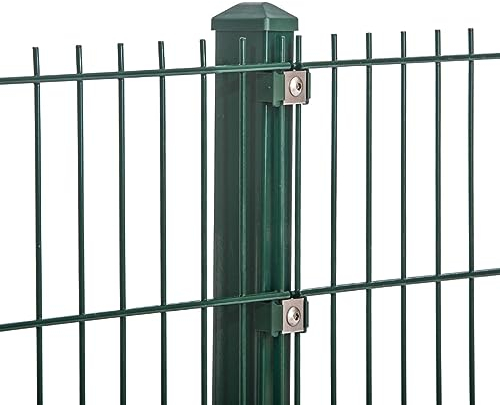 Doppelstabmattenzaun Set 868 Moosgrün | Stabmattenzaun | Mit VA Klemmhalter | Gartenzaun | Komplett Set | 103 cm-22.5