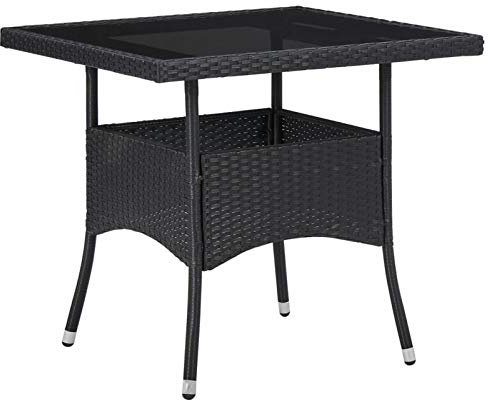 ZEYUAN Table à Manger d'extérieur Noir Résine tressée et Verre,Table De Jardin Exterieur,Table Haute Exterieur,Table Balcon Exterieur