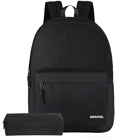 SUPACOOL Leichter Casual Laptop Rucksack mit Laptop Fach 15,6 Zoll für Männer und Frauen, Rucksack für College(Black Rucksack Set)