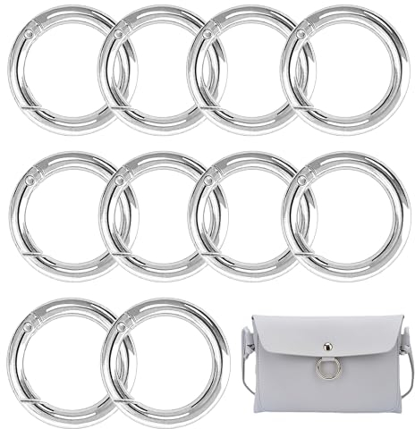XCSJ 10pcs 45mm Runde Karabiner Sehr Robust Zinklegierung Runde Karabiner Karabinerhaken Rund Groß Karabiner Ring Karabiner Rund O Ring für Schlüsselanhänger, Tasche, Schmuck, Diy Handwerk (Silber)