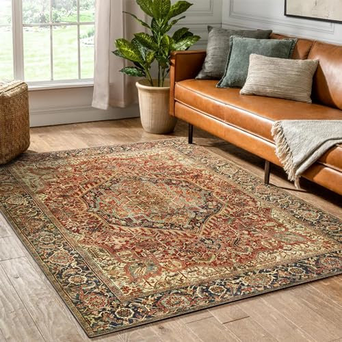 Hafaa Machine Washable Bedside Small Rug 40x60 cm - Soft Short Pile Area Rugs For Bedroom Entrway Non Slip Floor Carpet Door Traditional Vintage Design Cashmere Mat For Kitchen Bathroom, Majestic