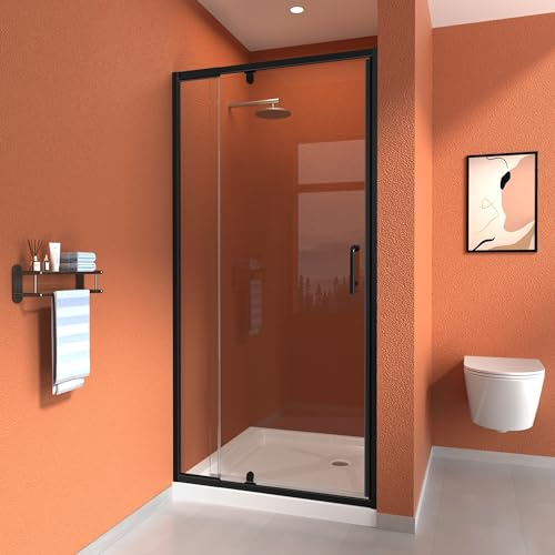 80-90cm x 185cm Nischentür Schwingtür Duschabtrennung Duschwand 6mm Nano Glas Duschkabine Drehtür Duschtür Schwarz, T Triple Maple