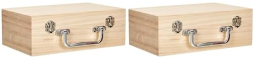 Rayher HOBBY 6158000 Holz-Koffer 25x16x9 cm, Griff in Metalloptik, Scharniere aus Metall, Bastelkoffer, Holzkoffer ohne Inneneinteilung (Packung mit 2)