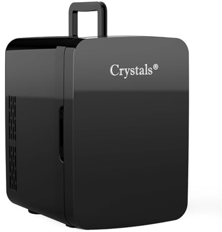 Crystals Mini Fridge, 10L Table Top Small Fridge Cooler & Warmer for Car Bedrooms Desk Office, 12V DC - 220 AC, Energy Efficient (Black)