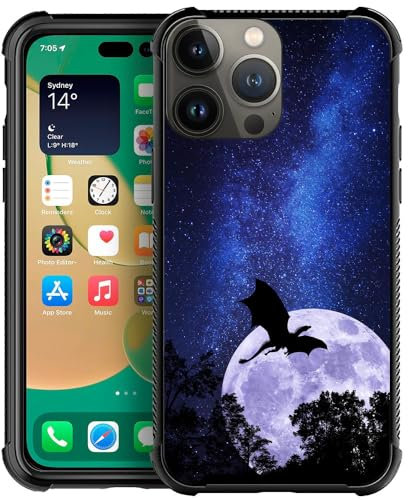 CARLOCA Kompatibel mit iPhone 15 Hülle, Drachenwald und Mond Muster, iPhone 15, ultra Schutz, stoßfest, weiches Silikon, TPU, rutschfeste Rückseite für iPhone 15
