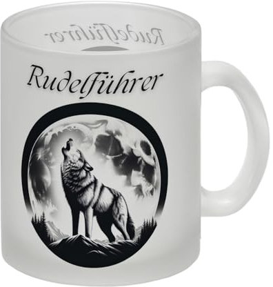 Wolf im Mondschein Rudelführer Glas Tasse Heulender Wolf Rudelführer bei Vollmond-Nacht Wildtier im Mondlicht-Natur Motiv Ideal für Liebhaber der Nacht Wolftasse