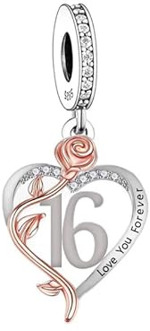 16. Geburtstag Herz-Charm kompatibel mit Pandora Armband – 925 Sterling Silber, Gravur I Love You Forever Geschenk für Tochter & Mädchen