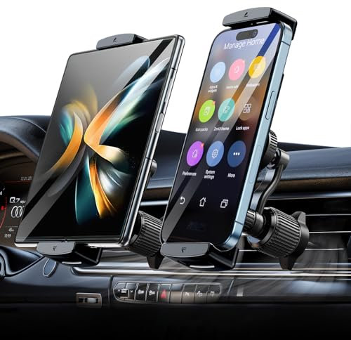 xuenair Z Fold Car Mount with Long Arm, No Blocking Ventilation & Never Fall Off - Compatible with iPad Mini, iPhone 15, 14 and More 4.7-12.9 Devices