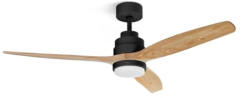Ufesa Ventilador de Techo con Luz LED, 40W, 6 Velocidades, Ultra Silencioso, 3 Aspas Madera Natural 132cm, Función Verano - Invierno, Temporizador 8h, 3 Niveles Luz, Mando a Distancia, Negro - Haya