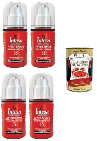 Intesa Pour Homme After Shave Balsam Sensitive,Balsamo Dopobarba Feuchtigkeitsspendend, Ohne Alkohol 4x100ml + Italian Gourmet polpa 400g