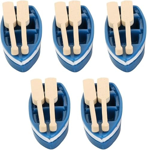 SquarezhenBo 5 Sätze Blau Holz Segelboot Miniatur Boot Paddel Figur Modell Meer Strand Deko Figur Ornament für Moos Sukkulenten Terrarium Puppenhaus Fee Garten Dekoration Puppen Zubehör