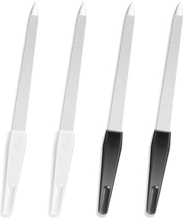 4 Pcs Metal Nail Files, Double Sided Grit Nail File with Anti Slip Handle, Multifunction Finger Nail Filers for Home Salon Use