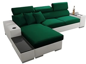 All4All Ecksofa mit Schlaffunktion Sante 291x182 cm - Sofa mit Bettkasten - Schlafsofa L-Form - Eckcouch - für 3 Personen - Seite Links - Grün/Weiß - Amor 4311 + EKJ 1 - Modern 26