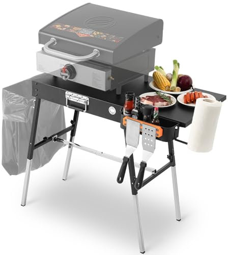 AOKEMAi Grill Tables for Outside, Blackstone Griddle Stand with Trash Holder - Fit 17” or 22” Other Tabletop Grill, Folding Portable Ninja Grill Stand& Blackstone Table for Outdoor Tailgate, Camping