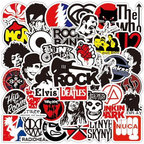 100 Stück Rock Band Punk Aufkleber, Vintage Rock Band Sticker Set, Classic Rock Sticker, Metal Punk Musik Aufkleber, Wasserfeste Vinyl Graffiti Stickers für Laptop Skateboard Gitarre