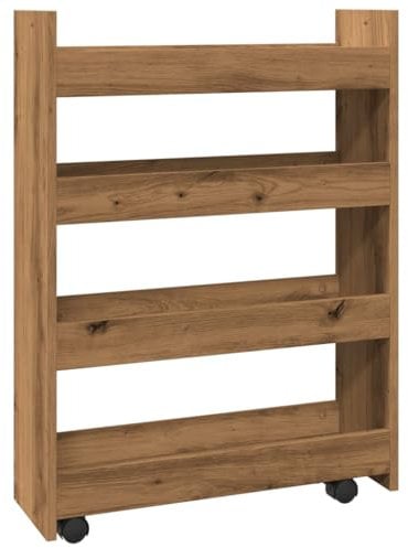 vidaXL Aufbewahrungswagen, Küchenwagen Schmal 4 Etagen, Rollwagen Allzweckwagen für Wohnzimmer Küche Bad, Nischenregal auf Rollen Servierwagen, Artisan-Eiche Holzwerkstoff