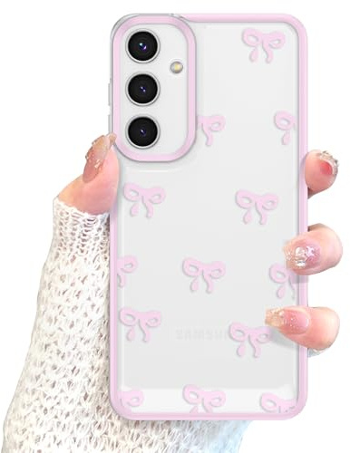 EYZUTAK Schutzhülle für Samsung Galaxy S24 Plus, transparent, niedliches Schleifenmuster, ästhetisch, erhöhter Kameraschutz, stilvoll, schlank, weich, langlebig, TPU-Schutzhülle, Damen, Pink