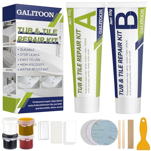 Kit de Réparation Baignoire, Kit Réparation Carrelage, Réparation Baignoire et Carrelage, Kit pour Réparer Baignoire, Kit de Finition de Fissures de Baignoire pour Réparer Eclats, Rayures