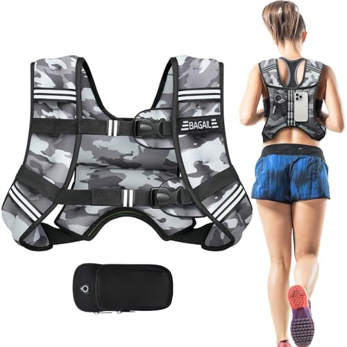 BAGAIL Gewichtsweste für Krafttraining, Brustgröße Verstellbar, Praktische Tasche, mit Eisensand Gefüllte Gewichtsweste, Ideal für Fitnessstudio-Workouts, Yoga-Training & Aerobic-Übungen, Camouflage