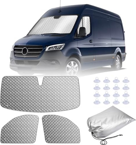 MaxAwe 3Stk Thermomatte Fahrerhaus passend für Mercedes Sprinter 19-24, Luxus Interne Auto Sonnenblende Frontscheibenabdeckung, Thermo Jalousien Set Verdunkelung, Sonnenschutz Windschutzscheiben Matte