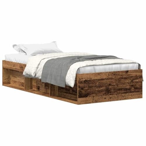 vidaXL Bettgestell ohne Matratze Altholz-Optik 90x200cm Holzwerkstoff, Bettrahmen, Bett, Einzelbett, Schlafzimmermöbel, Lattenrost, Schlafzimmerbett