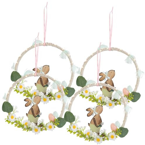PEARL 4er-Set Oster-Fenster- & Tür-Deko mit Hase, LED-Beleuchtung und Timer