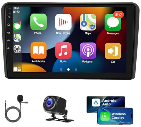 4+64G Car Stereo Radio GPS Sat Nav Head Unit for Audi A3 S3 8P 2003-2012 9Inch Android 13 Carplay Car Stereo Wired/Wireless Carplay & Android Auto Car FM/RDS Radio Receiver w/AHD Rearview Camera Mic