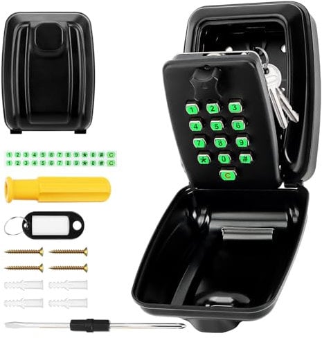 Coffre-fort à clés avec code chiffré, étanche, pour l'extérieur, montage mural, avec autocollants lumineux et 12 chiffres pour maison, bureau, garage, école, locataire